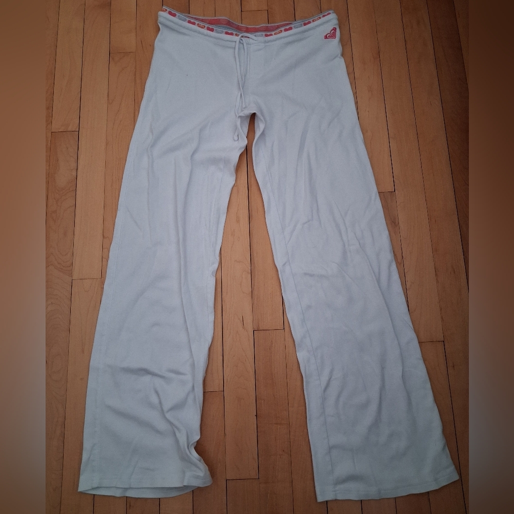 RX White Lounge Midrise Pants with Pink Trim